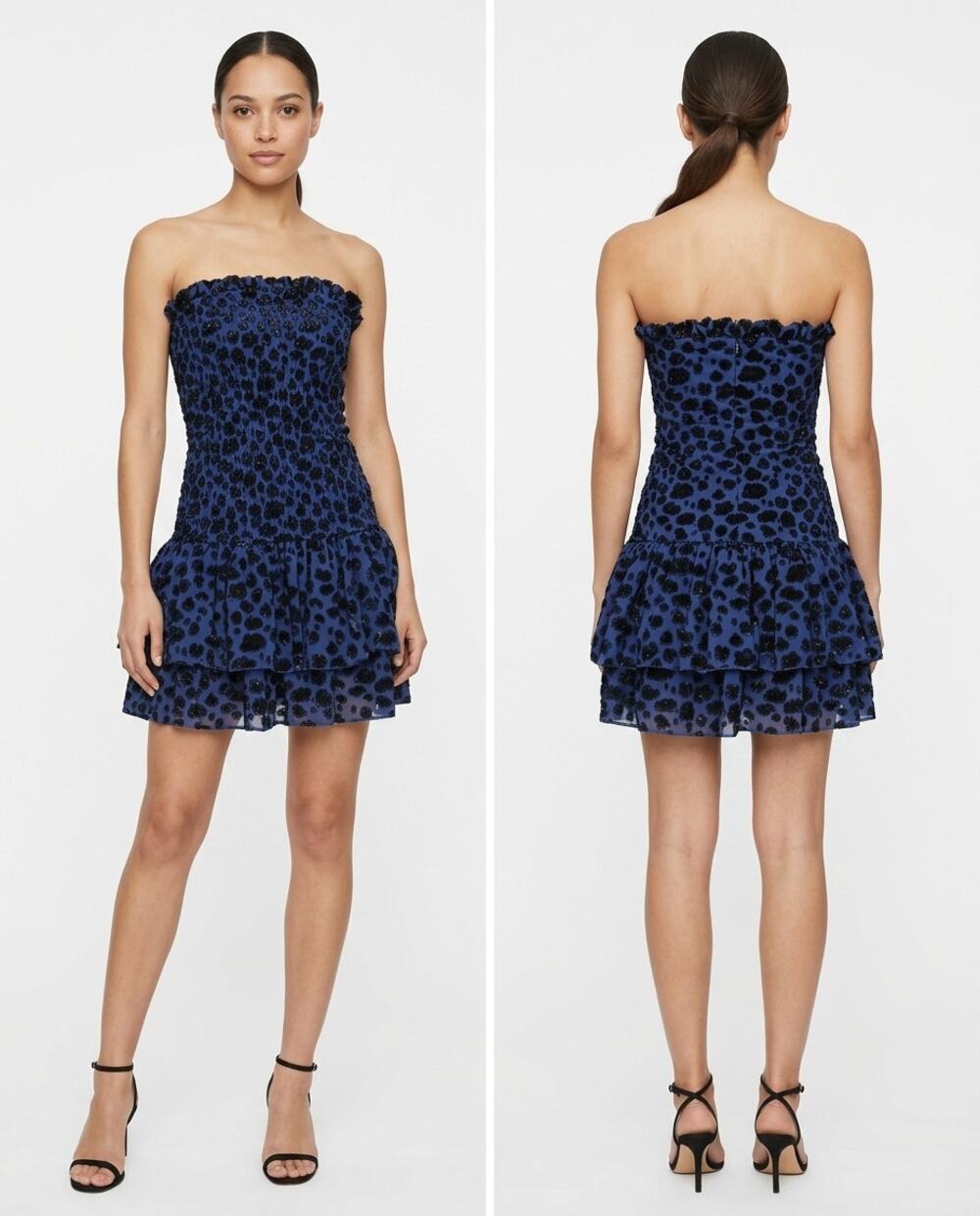 Maje Imprime Blue Mini Ruffle Smocked Lined Dress Women Size 2